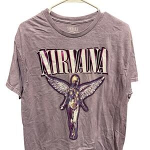 Nirvana Light Purple Grunge Band Short Sleeve T-Shirt Rock Angel Acid Wash Sz L